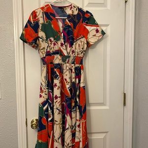 Mid-length multi patterned silky dress